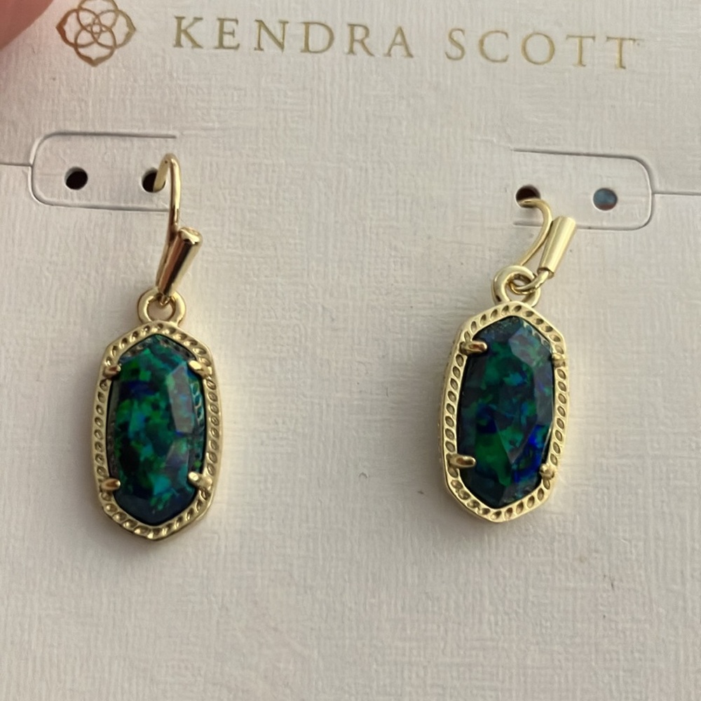 Kendra Scott Teal and Gold Oval Earrings - Picture 4 of 4